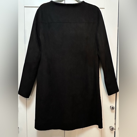 Black Microsuede Open Front Jacket With Lace Front Edge Joan Vassi New York MED - Picture 2 of 4